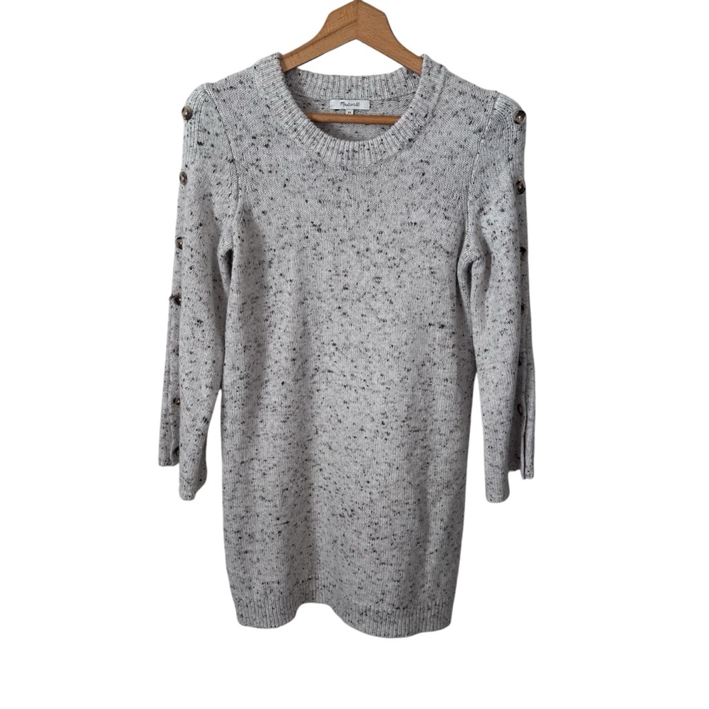 Madewell Donegal Button-Sleeve Sweater Dress XS Gray Tweed Knit Wool Blend